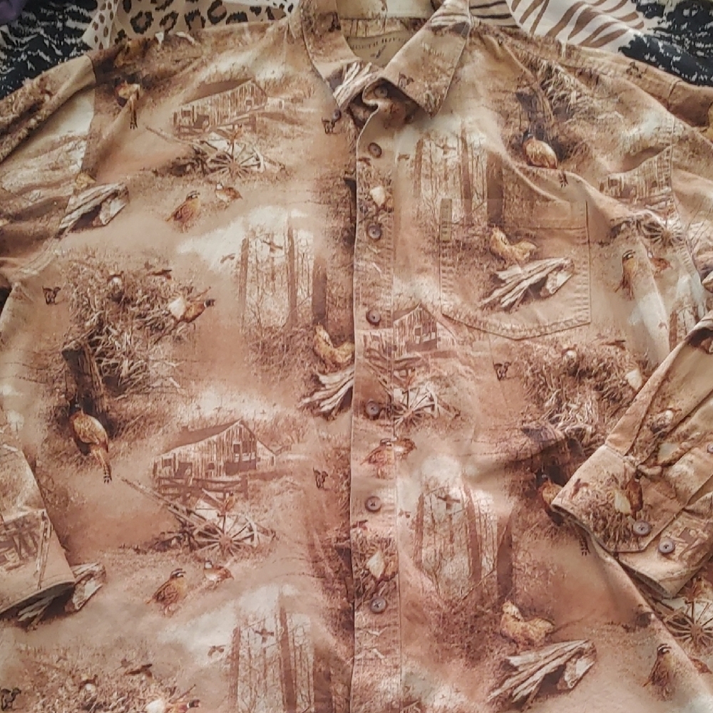 North River Outfitters Brown Nature Print Shirt Sz XL